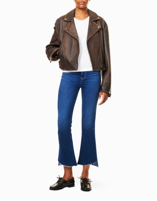 Ökkla-Blossi Hár-Rísa Teygja-Denim Gallabuxur