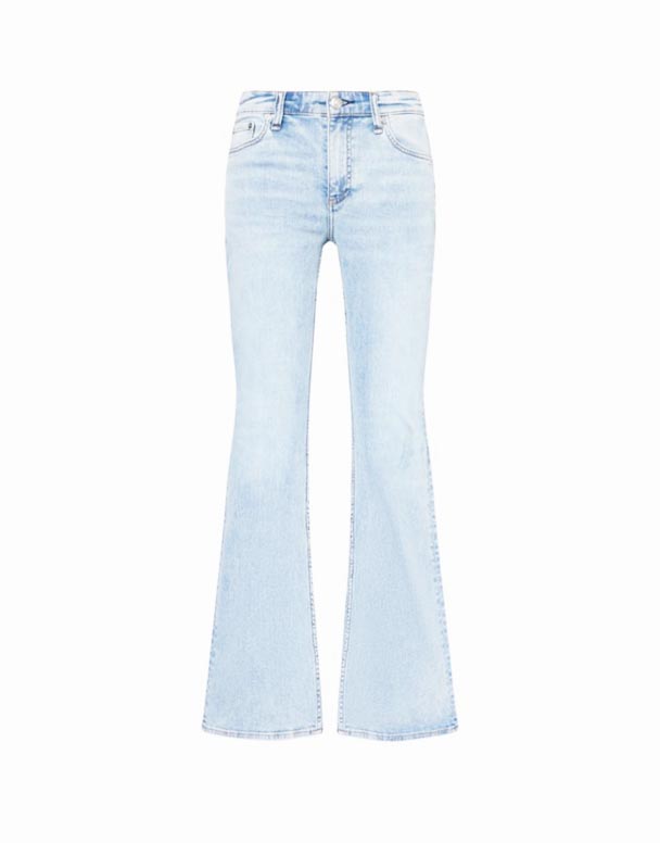 G01357 Dahlia Mid-Rise Flared-Fótur Teygja-Denim Gallabuxur