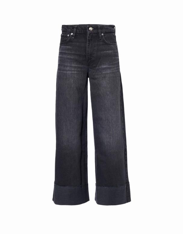 01360 Sofie háhýsi með breiðum fótum með ermum-fald teygja-denim gallabuxur