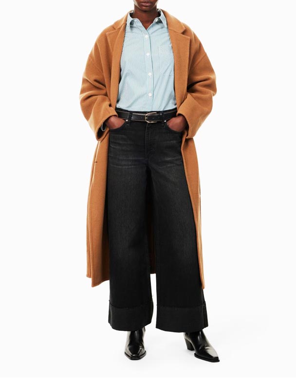 CHW01360 Sofie belent giň aýagy manşetli stretch-denim jinsi