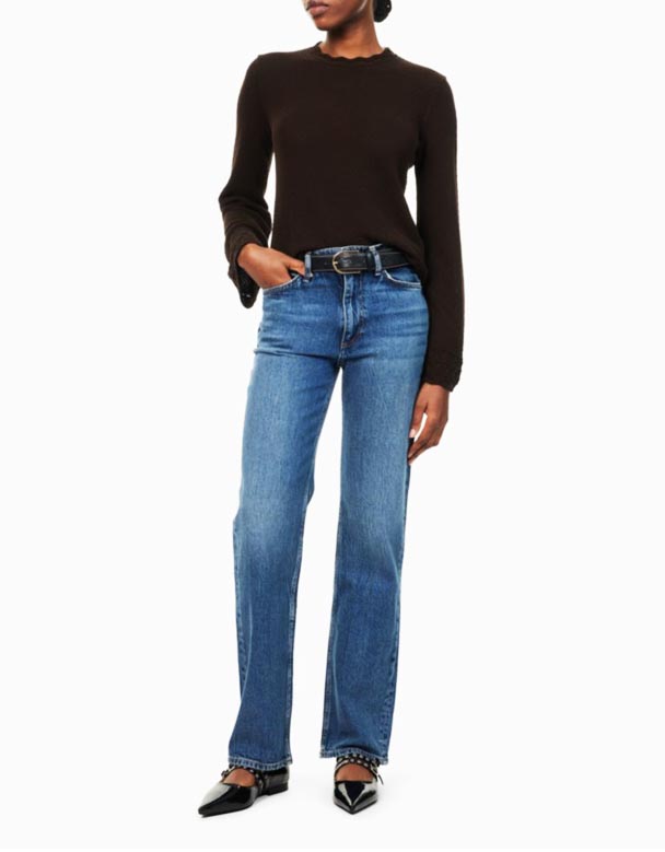 G01370-denim gallabuxur með beinum fótum