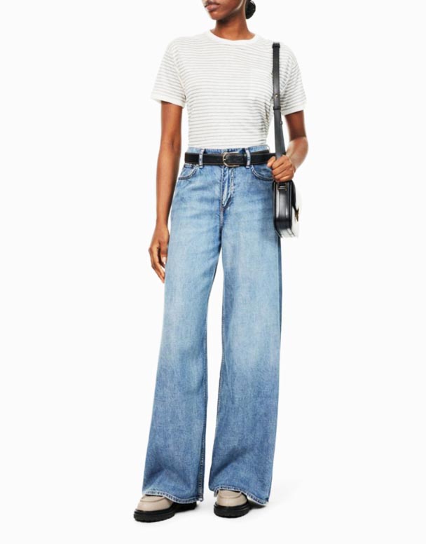 G01371 Fjaðurvigt Sofie breiður fótur hár-rísa denim-blanda gallabuxur
