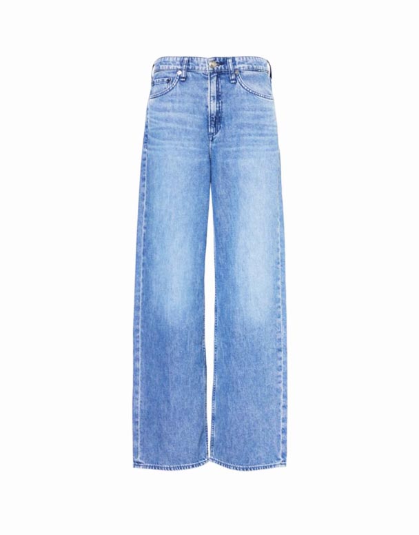 01372 Fjaðurvigt Logan breiður-fótur meðal-rísa denim-blanda gallabuxur