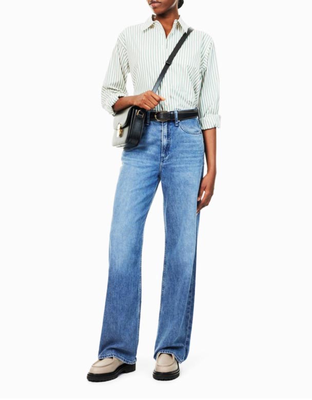 CHW01372 Fiederlichte Logan Jeans mat wäitem Been, mëttelhéich Héicht An Denim-Mëschung