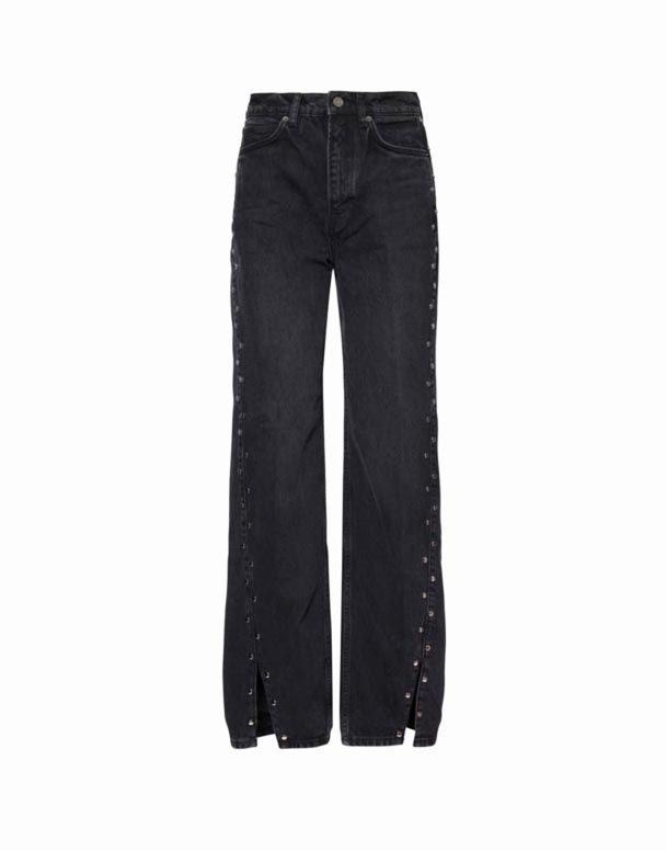 CHV01376 Cary yüksək boylu və düz ayaqlı Perçinli Jeans