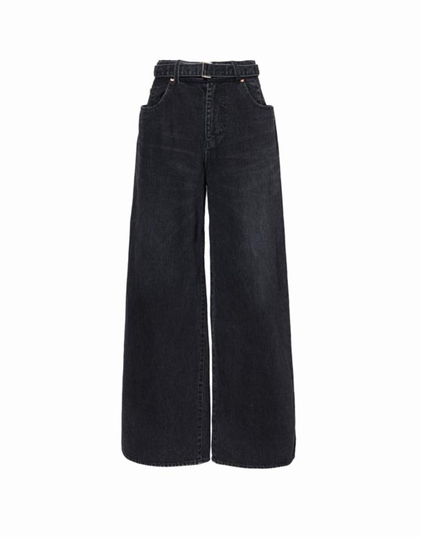 G01402 Faded-þvo breiðar háar denimbuxur
