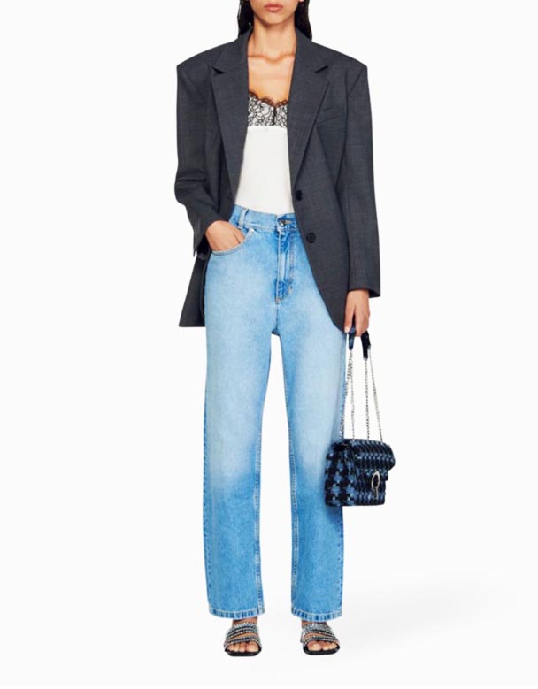 Chw01407 Bibi seluar jeans bertingkat rendah kaki lurus