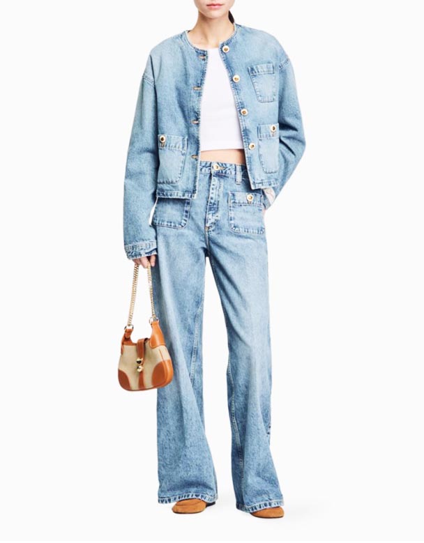 CHW01414 Jeans de Mezclilla de Pierna Recta con Bolsillo de Parche