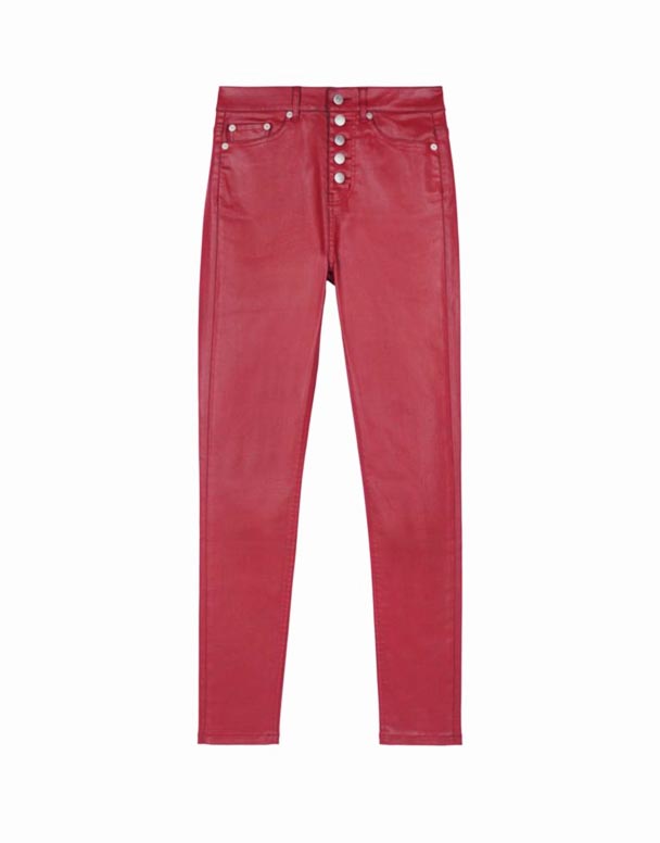CHW01467 payat-binti na mataas na pagtaas ng faux-leather na pantalon